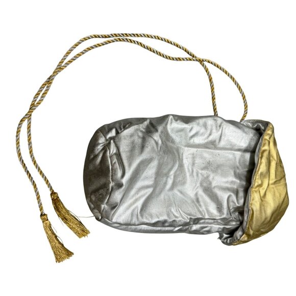 set of 2 Vintage Gold & Silver Drawstring Bag With Tassels 14x7" READ - Picture 2 of 8